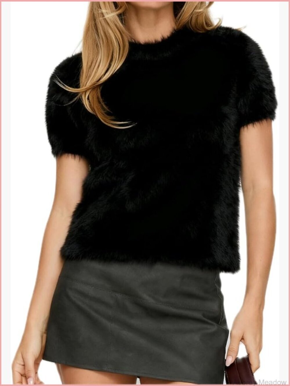 Y2K Furry Cropped Sweater Short Sleeve Crewneck Soft Fuzzy Knit Pullover